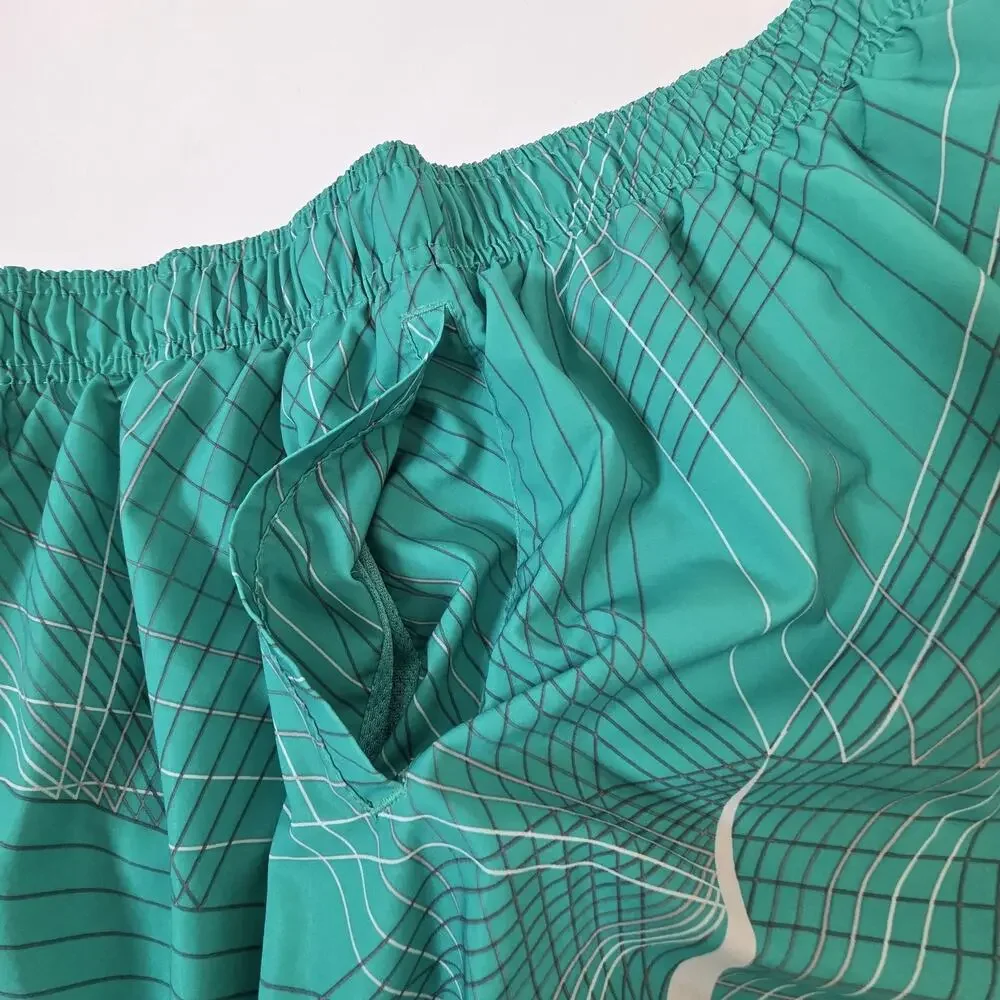 Nike Mens Large Green Volley Swim Shorts Oversized Swoosh Logo Lined Breaker